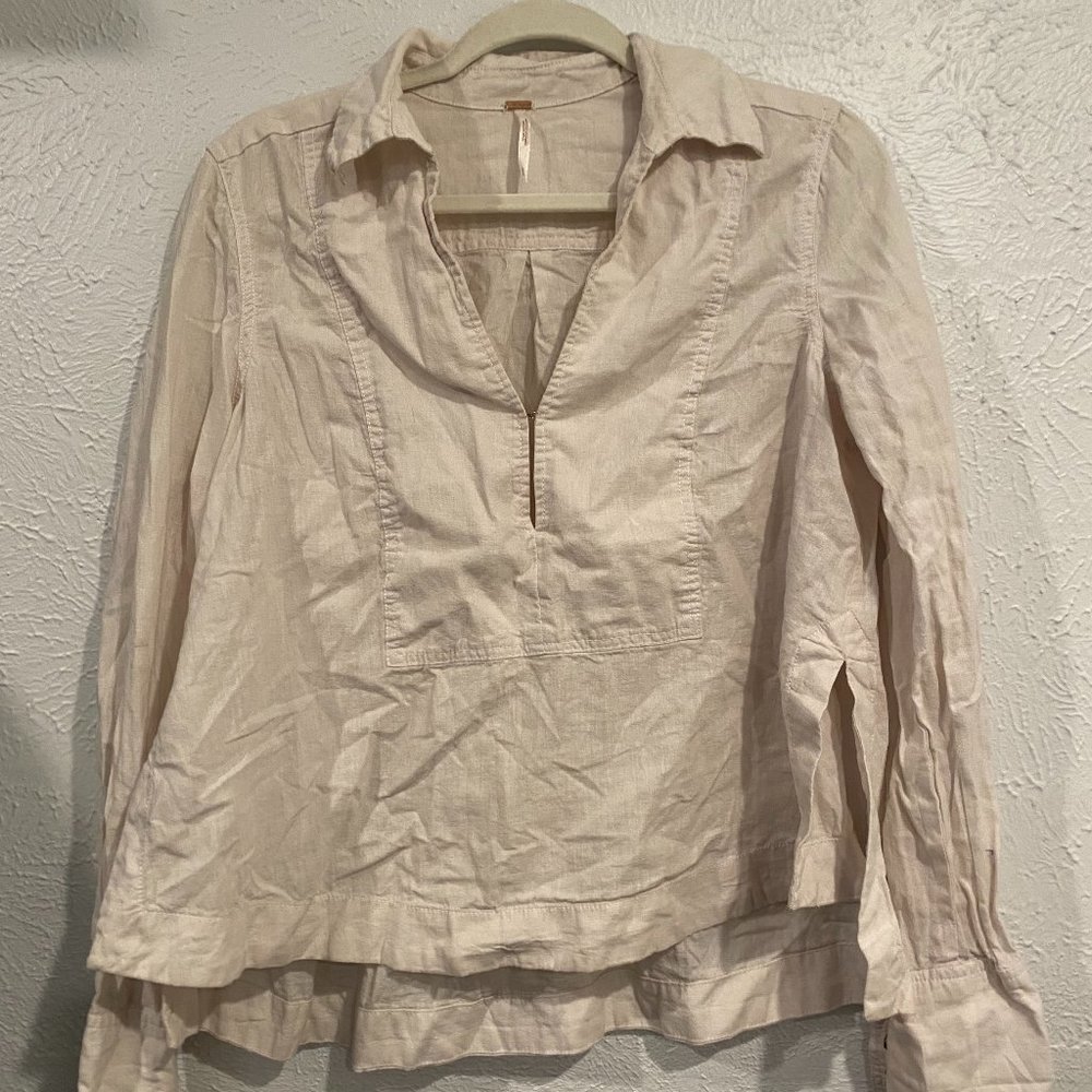 Free People Cream Collared Flowy Top - Small